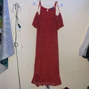 Off the shoulder floor maxi dress.